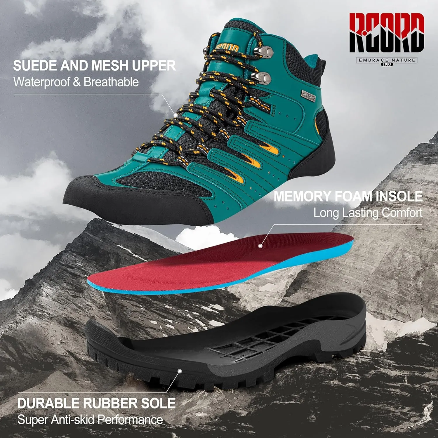 R CORD Hiking Boots Women Waterproof Womens Hiking Boots Comfortable Non-Slip Womens Hiking Shoes Walking Trekking Camping Tennis Sport Sneakers
