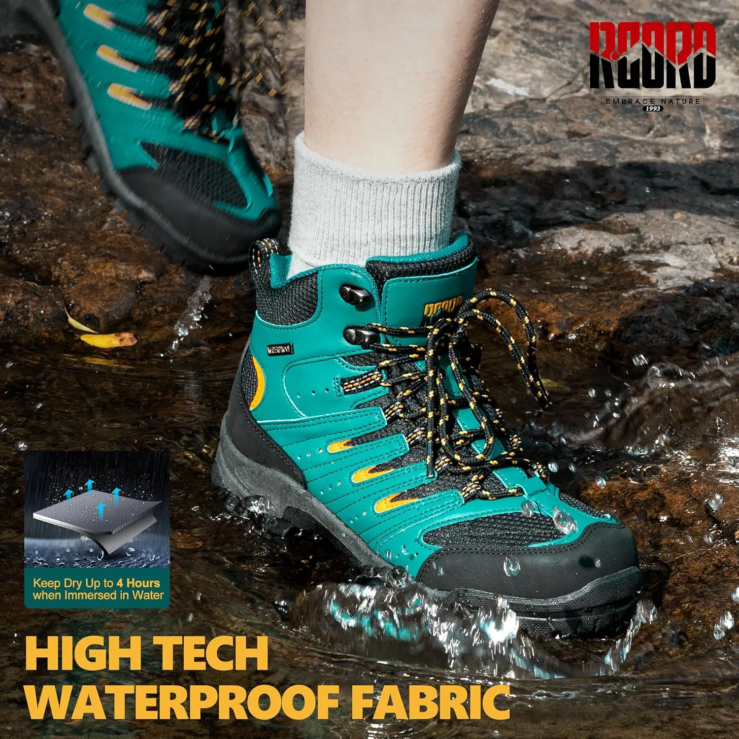 R CORD Hiking Boots Women Waterproof Womens Hiking Boots Comfortable Non-Slip Womens Hiking Shoes Walking Trekking Camping Tennis Sport Sneakers