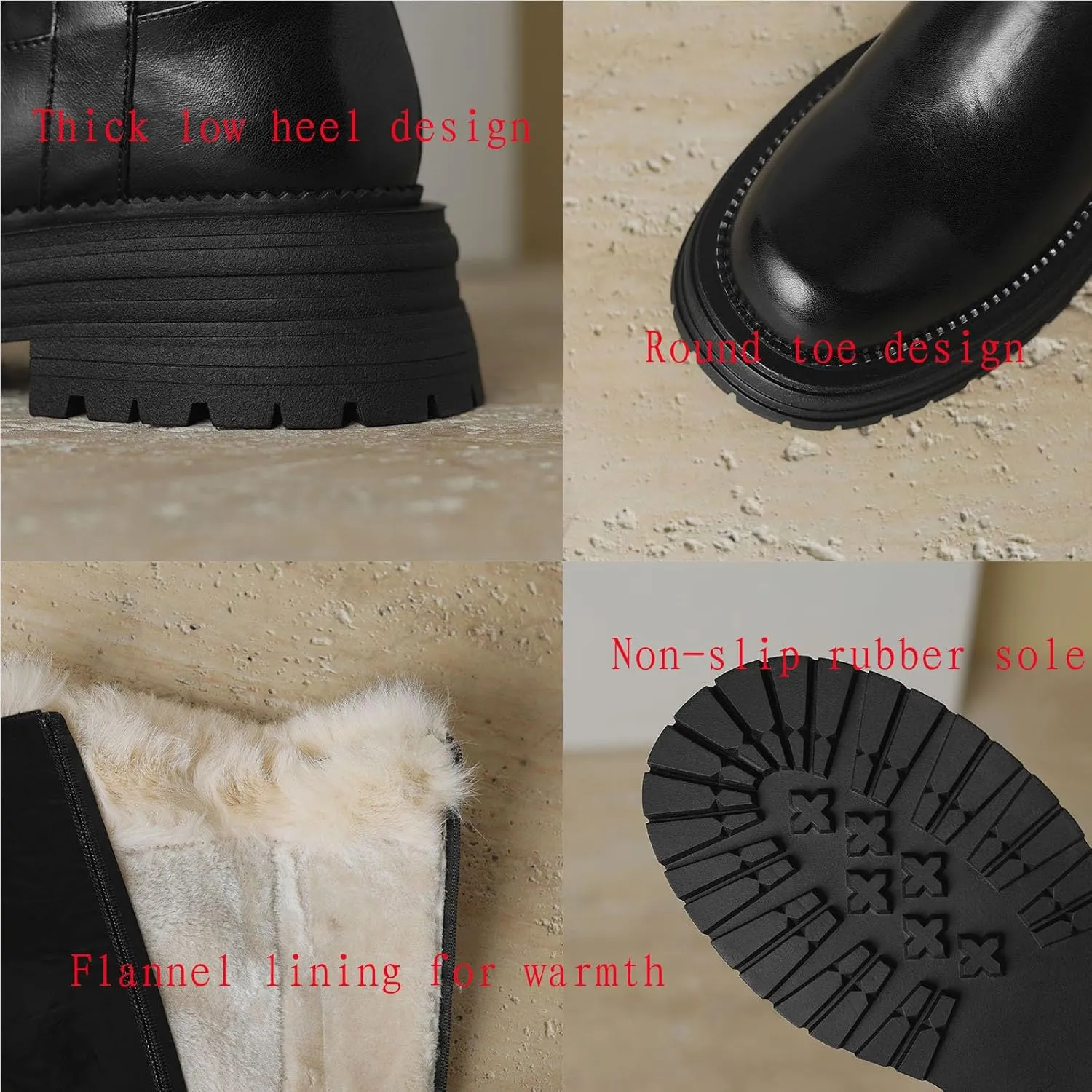 Raw Edge Knee High Snow Boots, Zipper Thick Soled Round Toe Straight Boots Short Plush Lining Cold Proof Warm High Boots Waterproof Non Slip Winter Boots