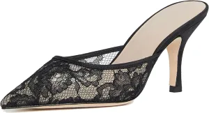 Rhinestone Mules for Women Comfortable Mesh Lace Design with Shiny Embellishments Pointed Toe Pull-On Style Perfect for Wedding Office or Date Night Dress Up