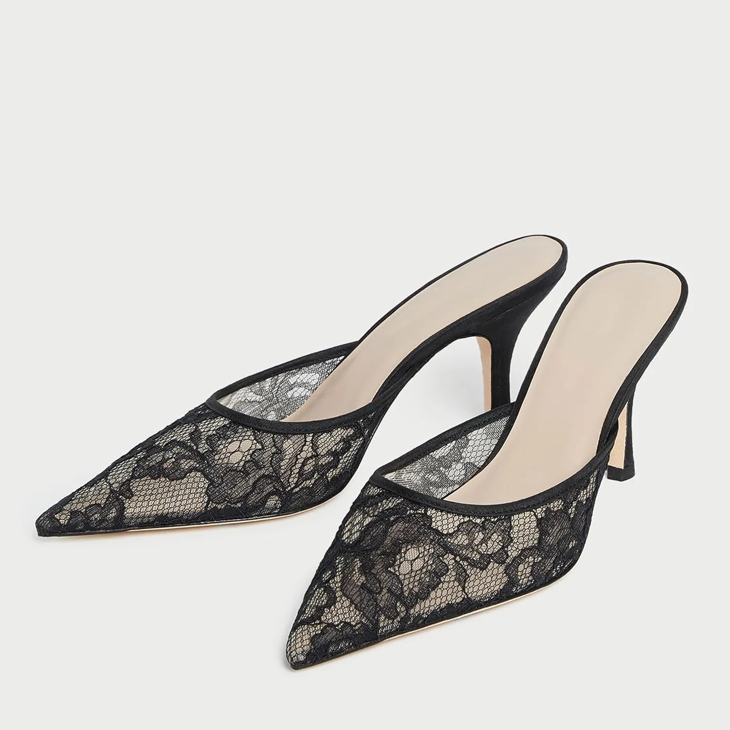 Rhinestone Mules for Women Comfortable Mesh Lace Design with Shiny Embellishments Pointed Toe Pull-On Style Perfect for Wedding Office or Date Night Dress Up