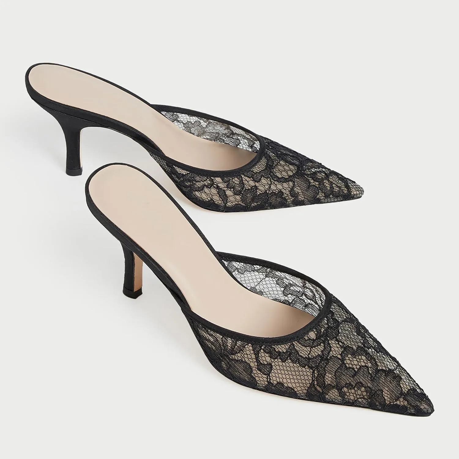 Rhinestone Mules for Women Comfortable Mesh Lace Design with Shiny Embellishments Pointed Toe Pull-On Style Perfect for Wedding Office or Date Night Dress Up