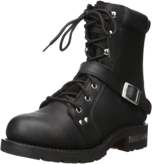 RIDETECS 8" Biker Riding Leather Motorcycle Boots For Men, Mid Calf, Side Zipper with Buckle Strap - Black