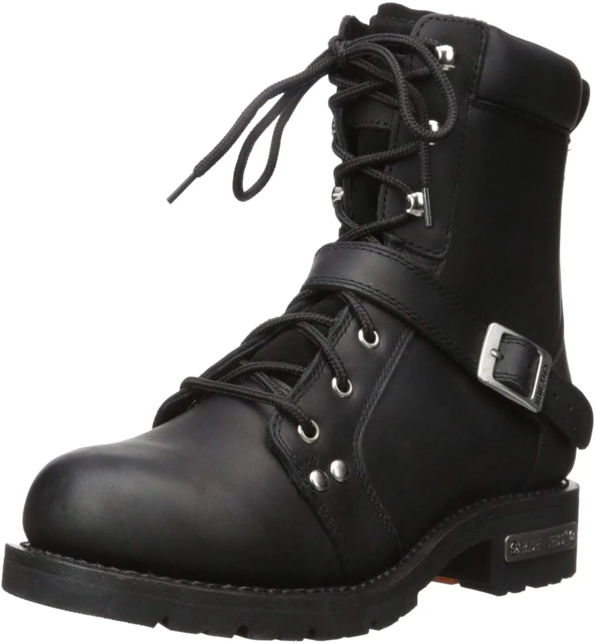 RIDETECS 8" Biker Riding Leather Motorcycle Boots For Men, Mid Calf, Side Zipper with Buckle Strap - Black