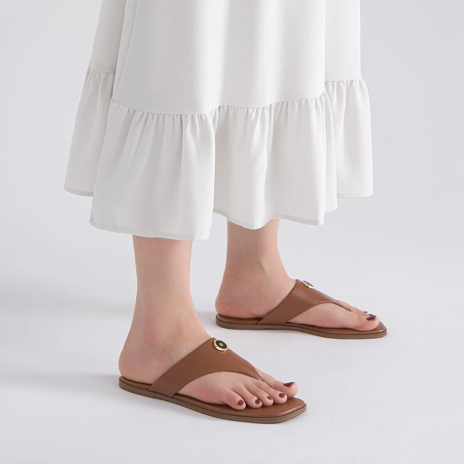 Rihero Women's Flip Flops Square Toe Thong Flat Sandals Summer Comfortable Slip On Beach Slide Sandals