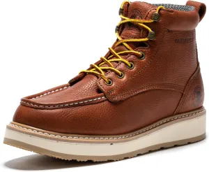 ROCKROOSTER Walker Waterproof Work Boots for Men, 6" Soft Toe Comfortable Boots, Vibram Wedge Sole, Arch Support Anti-Fatigue, Leather Insulated Safety Boots, Electric Hazard