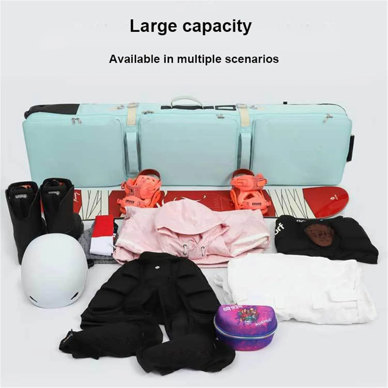 Roller Snowboard Bag with Wheels Fully Padded Snowboard Bag with Wheels Double Rolling Ski Bag Foldable Wheeled Ski Bag for Single Ski or 2 Sets Skis Perfect for Travel