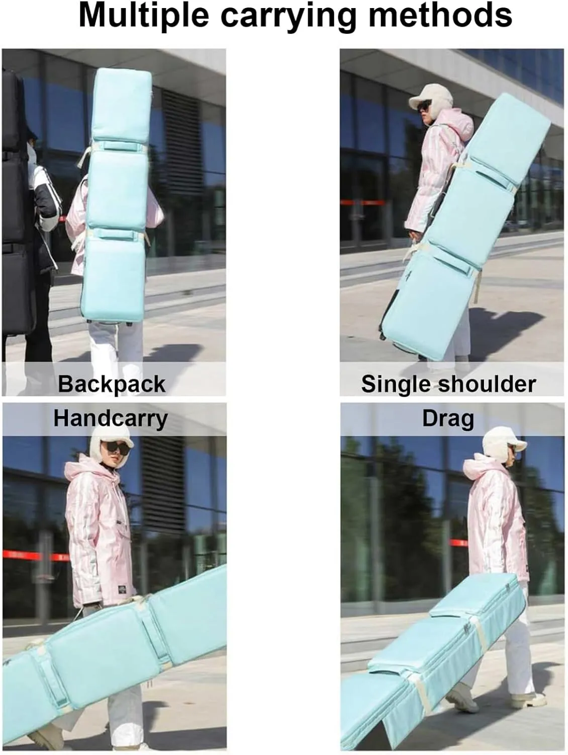 Roller Snowboard Bag with Wheels Fully Padded Snowboard Bag with Wheels Double Rolling Ski Bag Foldable Wheeled Ski Bag for Single Ski or 2 Sets Skis Perfect for Travel