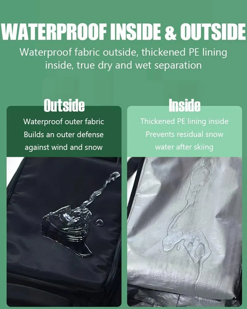 Rolling Ski Bag, Ski Boot Travel Backpack, Water Resistant Ski Snowboard Bags for Air Travel, Large Capacity Family Ski Bag, Travel Ski Bag for Boots, Helmets, Goggles & Outerwear