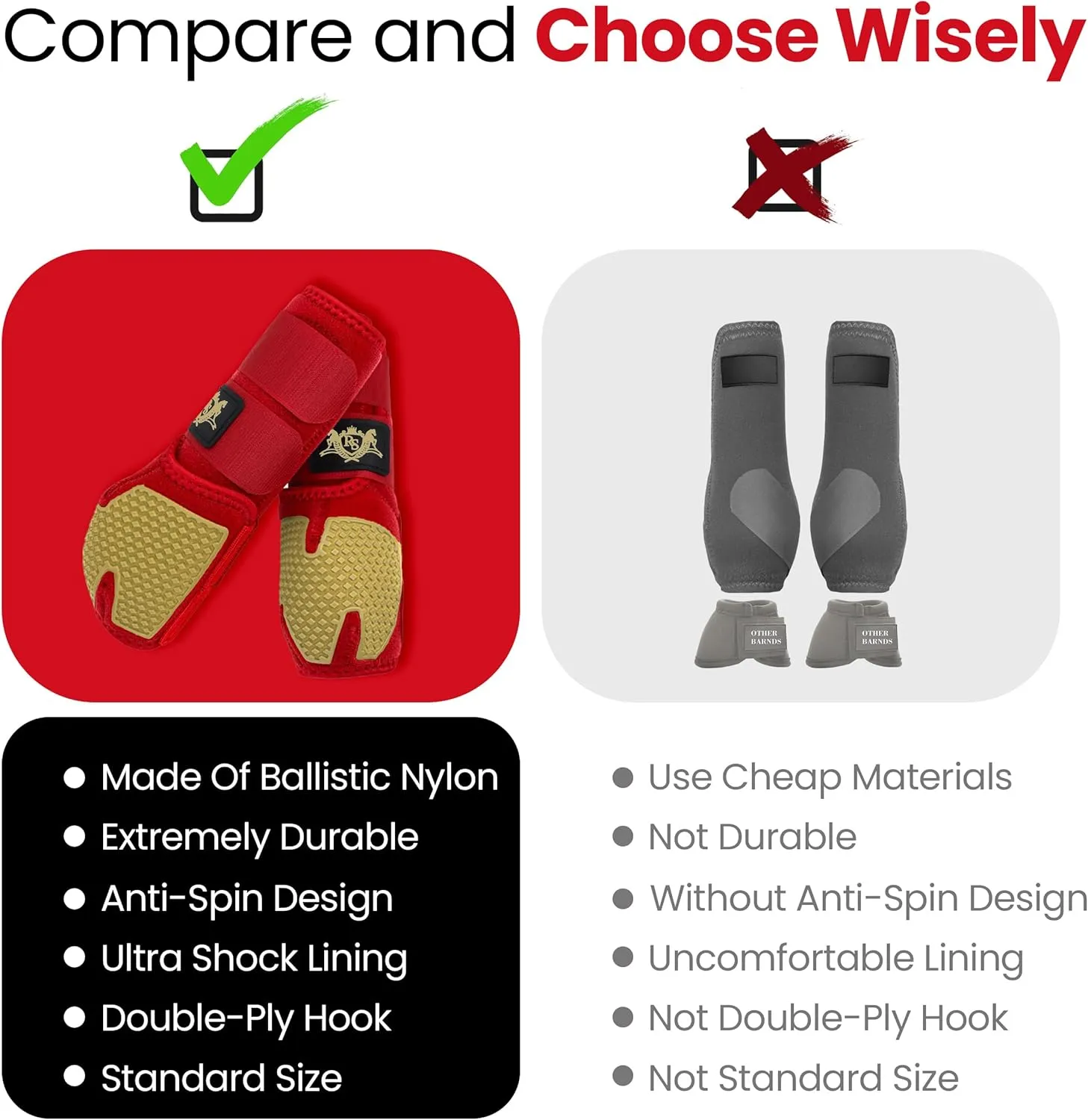 RS Premium Design Gold Line Horse Boots | Comfortable, Protective & Shock Absorber | Sport Boots for Horses Best for Jump Training | Ok Fabric 1682D Provides Ultimate Flexibility