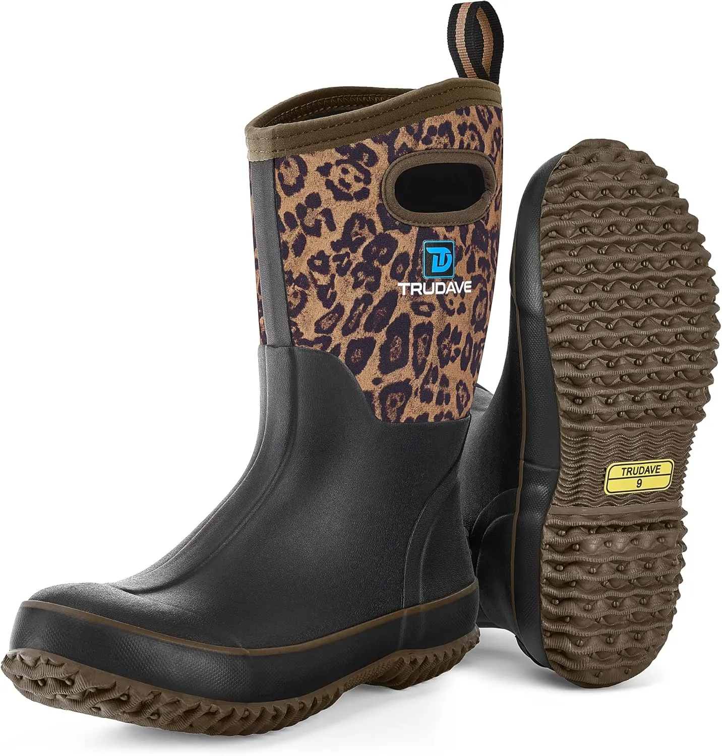 Rubber Boots for Women, Mid Calf Rain Boots, Womens Waterproof Boots, Neoprene Insulated Work Boots, Outdoor Mud Boots for Hunting Farming Gardening Fishing, Size 5-11