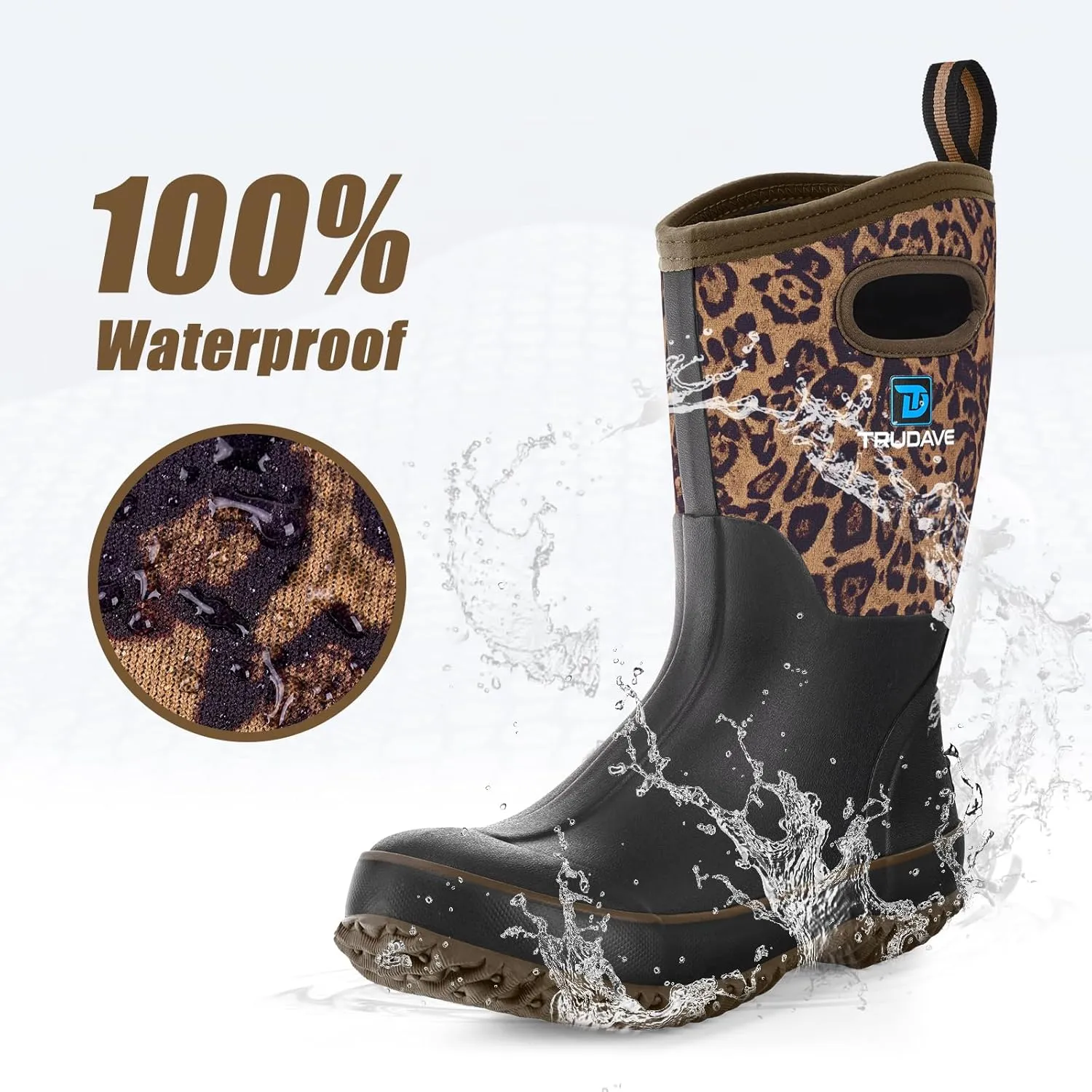 Rubber Boots for Women, Mid Calf Rain Boots, Womens Waterproof Boots, Neoprene Insulated Work Boots, Outdoor Mud Boots for Hunting Farming Gardening Fishing, Size 5-11