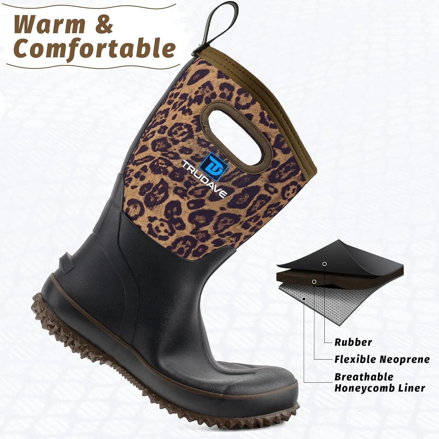 Rubber Boots for Women, Mid Calf Rain Boots, Womens Waterproof Boots, Neoprene Insulated Work Boots, Outdoor Mud Boots for Hunting Farming Gardening Fishing, Size 5-11