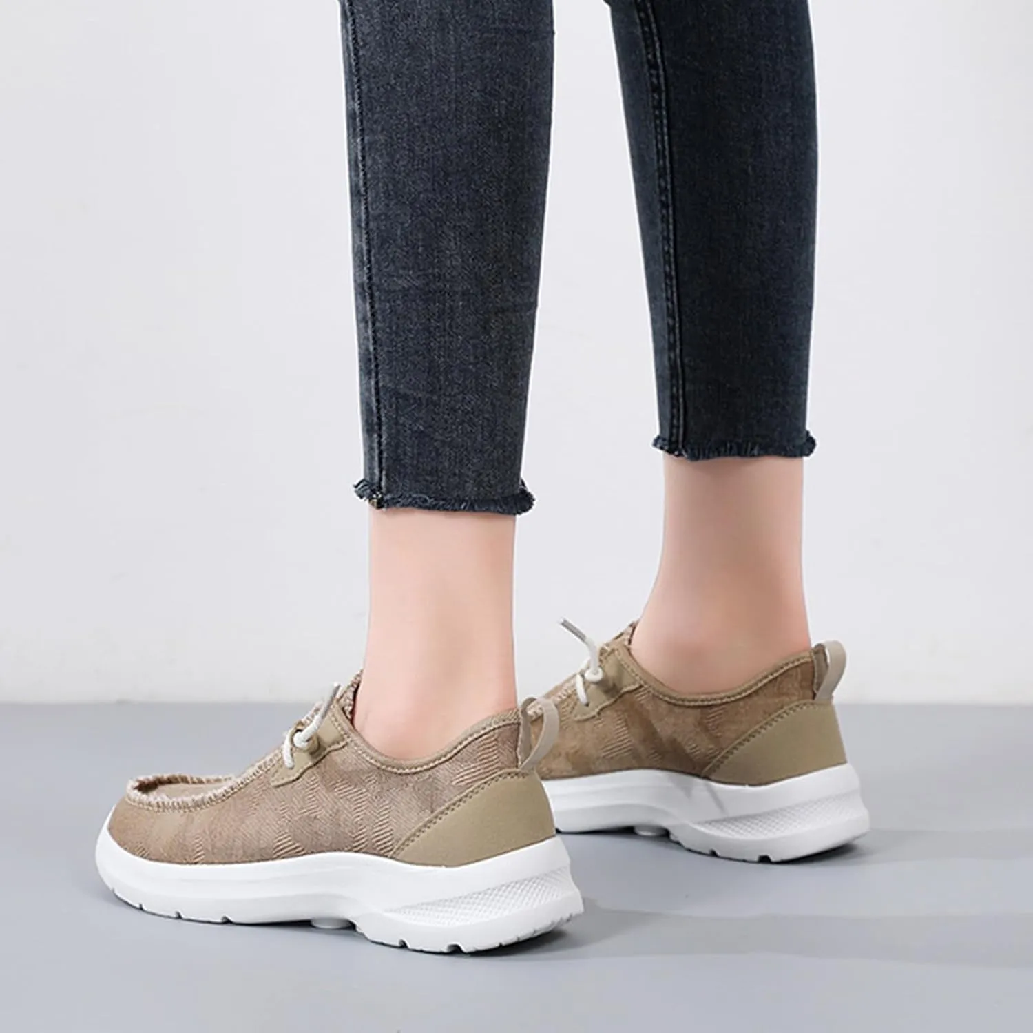 SACFOF Women’s Slip On Loafers Casual Shoes,Lace Up Comfortable Slip On Mesh Walking Shoes Fashion Lightweight Boat Shoes Sneaker
