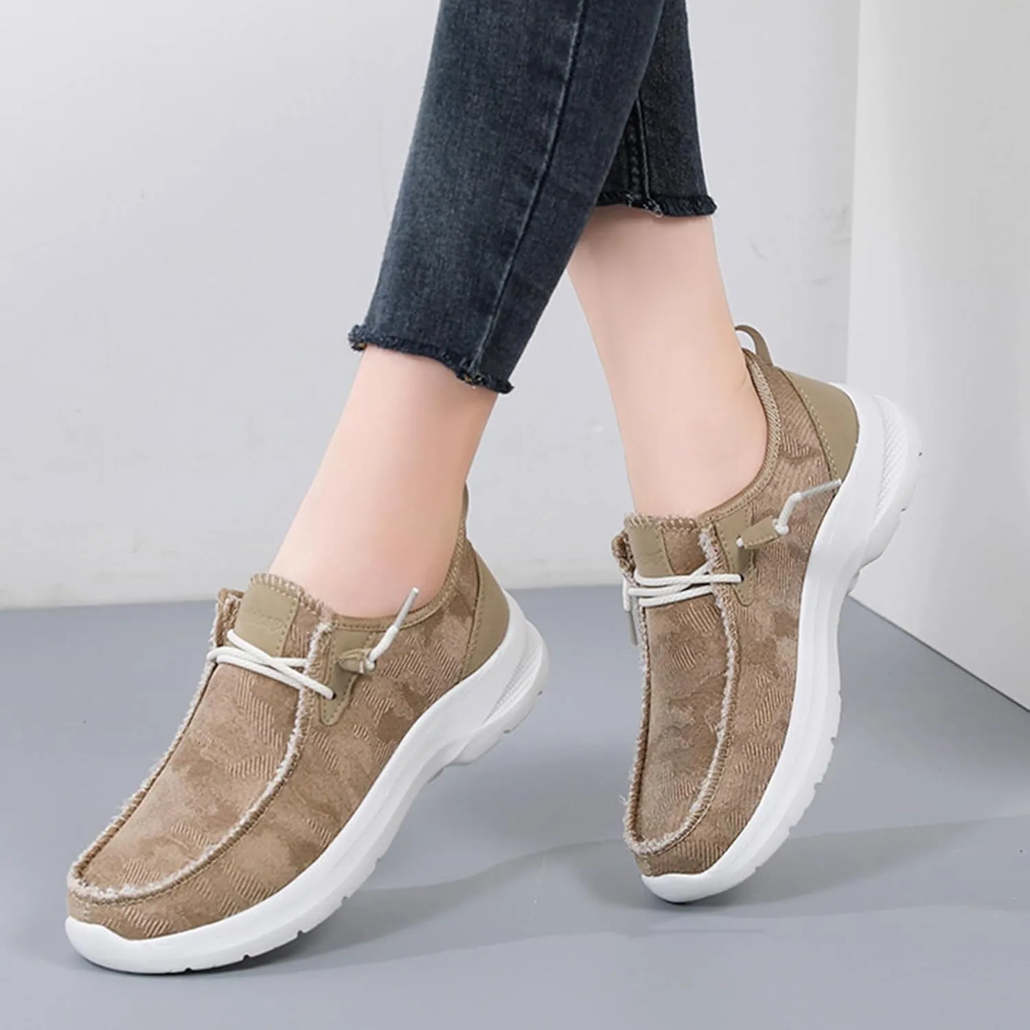 SACFOF Women’s Slip On Loafers Casual Shoes,Lace Up Comfortable Slip On Mesh Walking Shoes Fashion Lightweight Boat Shoes Sneaker