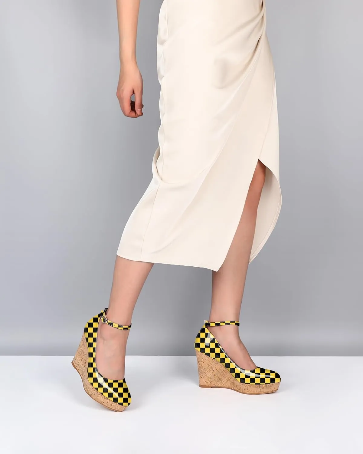 SAMMITOP Wedge Heels for Women Platform High Heel Wedges Closed Round Toe Comfy Espadrilles Ankle Strap Pumps Dress Shoes 4 Inches