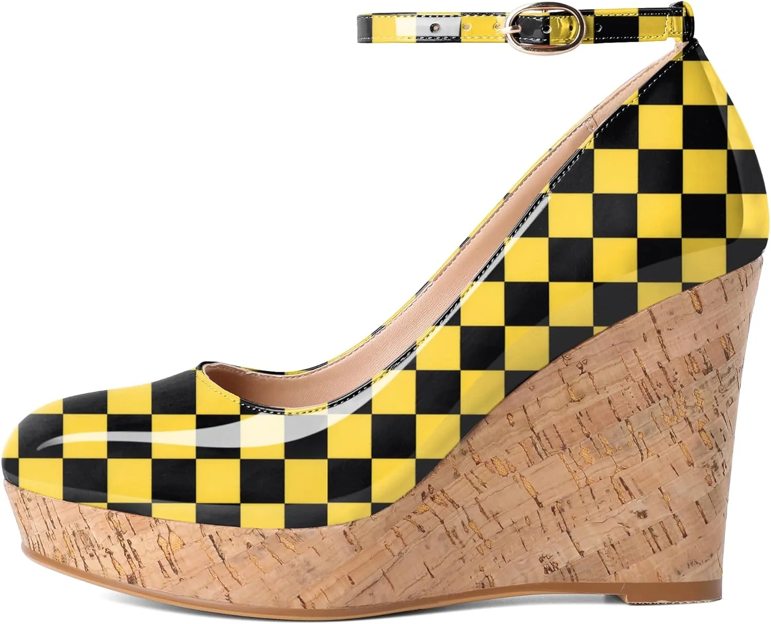SAMMITOP Wedge Heels for Women Platform High Heel Wedges Closed Round Toe Comfy Espadrilles Ankle Strap Pumps Dress Shoes 4 Inches