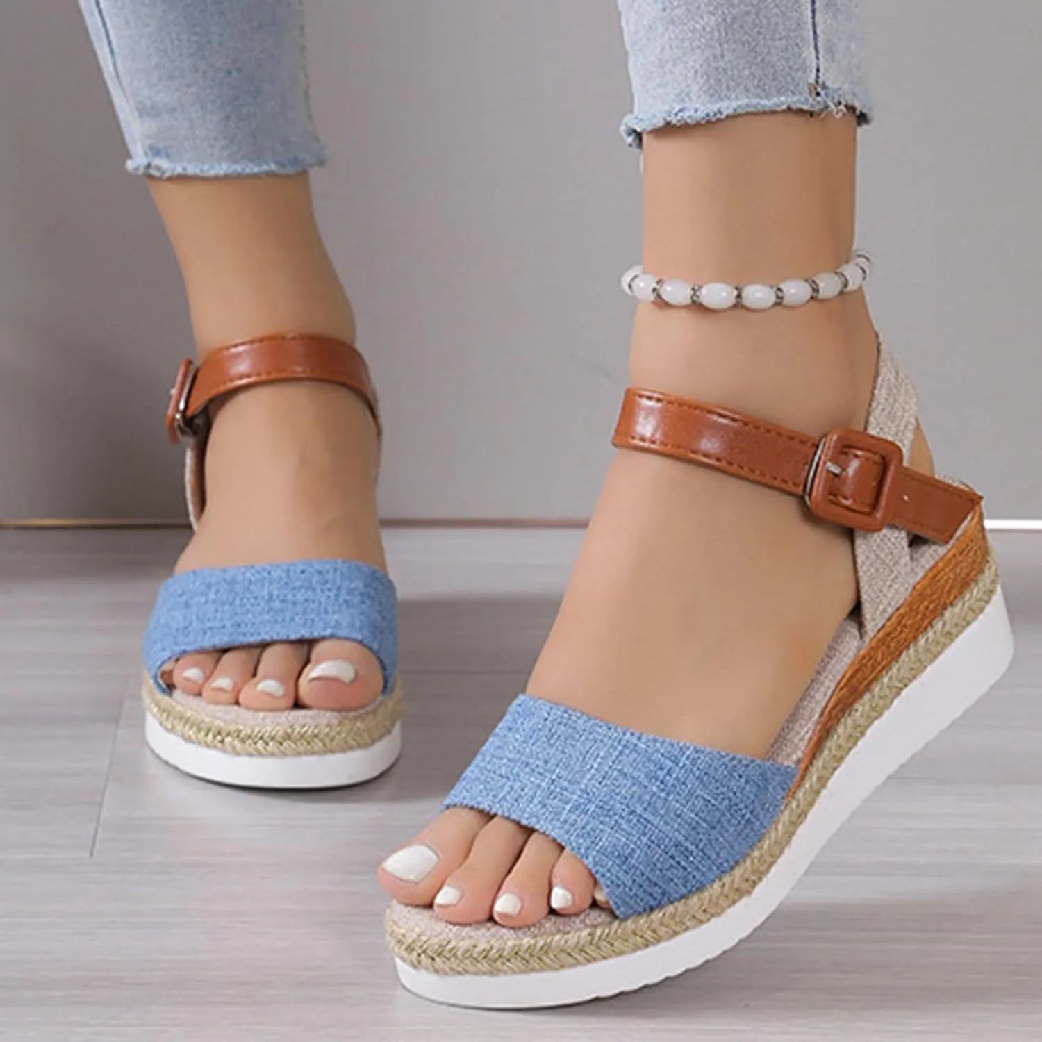 Sandals For Women Bow Rope Sole Lightweight Casual Women's Shoes Fish Mouth Thick Sole Sandals Women Beach Slides
