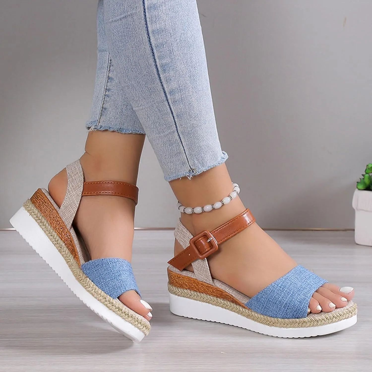 Sandals For Women Bow Rope Sole Lightweight Casual Women's Shoes Fish Mouth Thick Sole Sandals Women Beach Slides