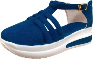 Sandals for Women Dressy Summer 2023 Casual Closed Toe Sandals Ankle Strap Closed Toe Espadrilles Wedge Sandals (B/Blue, 8)