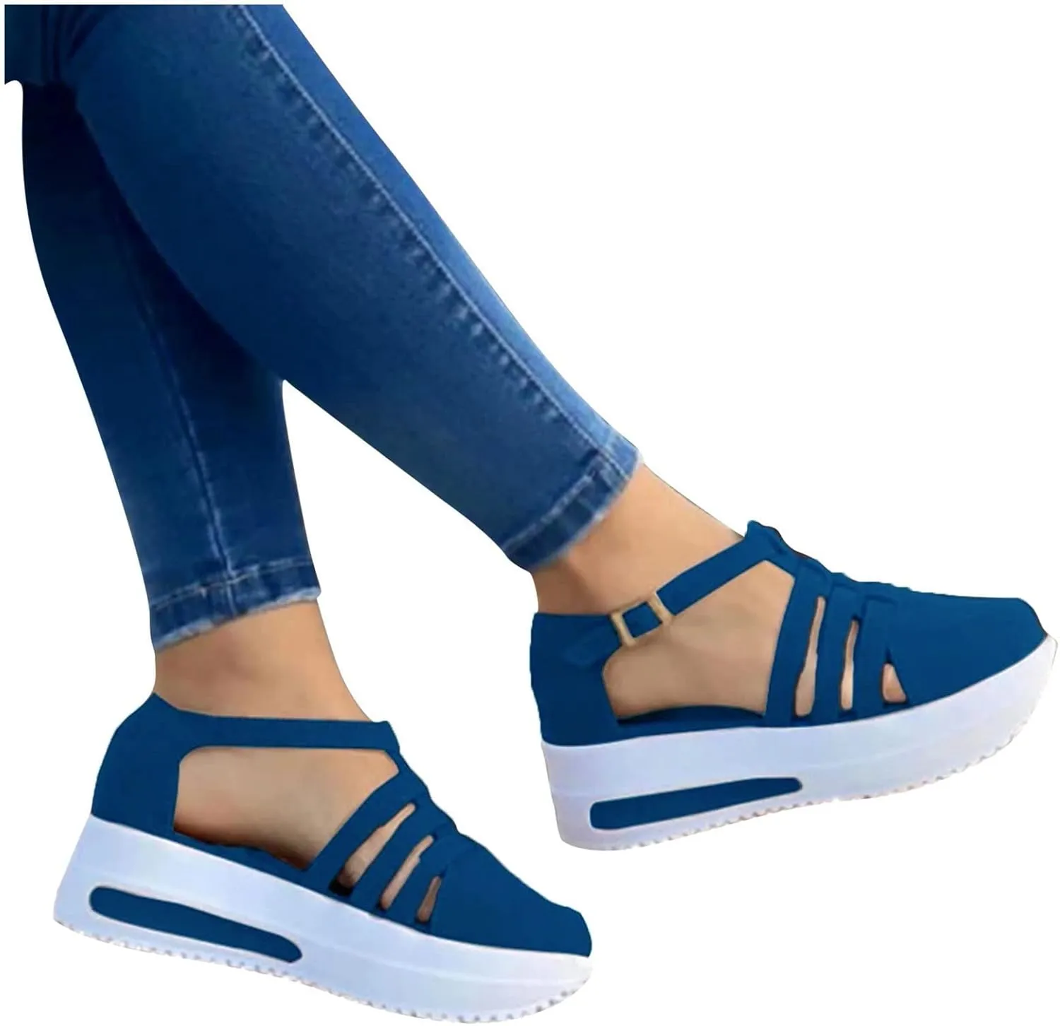 Sandals for Women Dressy Summer 2023 Casual Closed Toe Sandals Ankle Strap Closed Toe Espadrilles Wedge Sandals (B/Blue, 8)