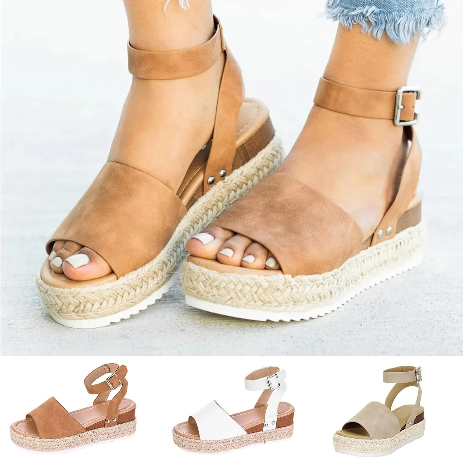 Sandals for Women Dressy, Summer Sandals for Women Strappy Platform Sandals Close Toe Wedge Shoes Comfy Sandals
