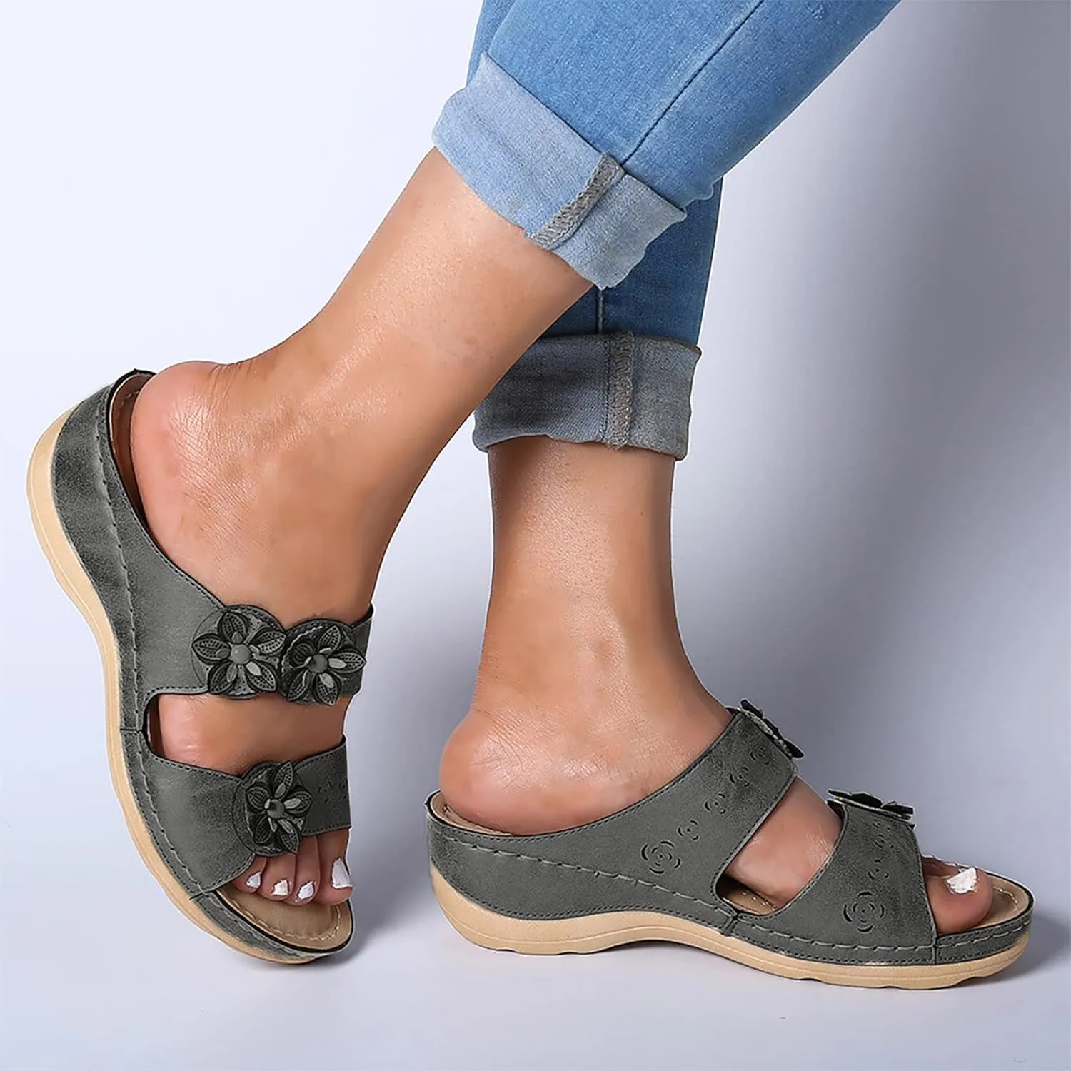 Sandals for Women Dressy Summer, Womens Sandals Premium Orthopedic Open Toe Sandals Retro Anti-Slip Breathable