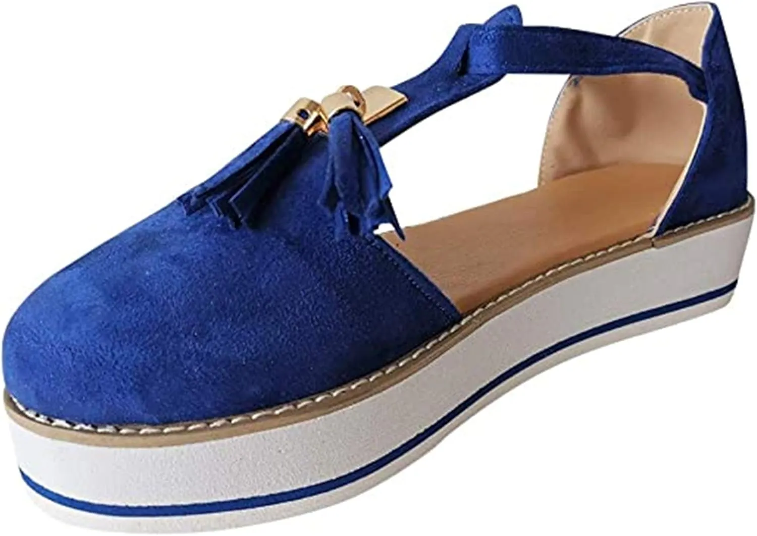 Sandals for Women Tassel Summer Platform Leather Sandal Closed Toe Buckle Shoes Ankle Strap Heeled Vintage Beach Espadrilles Sandals