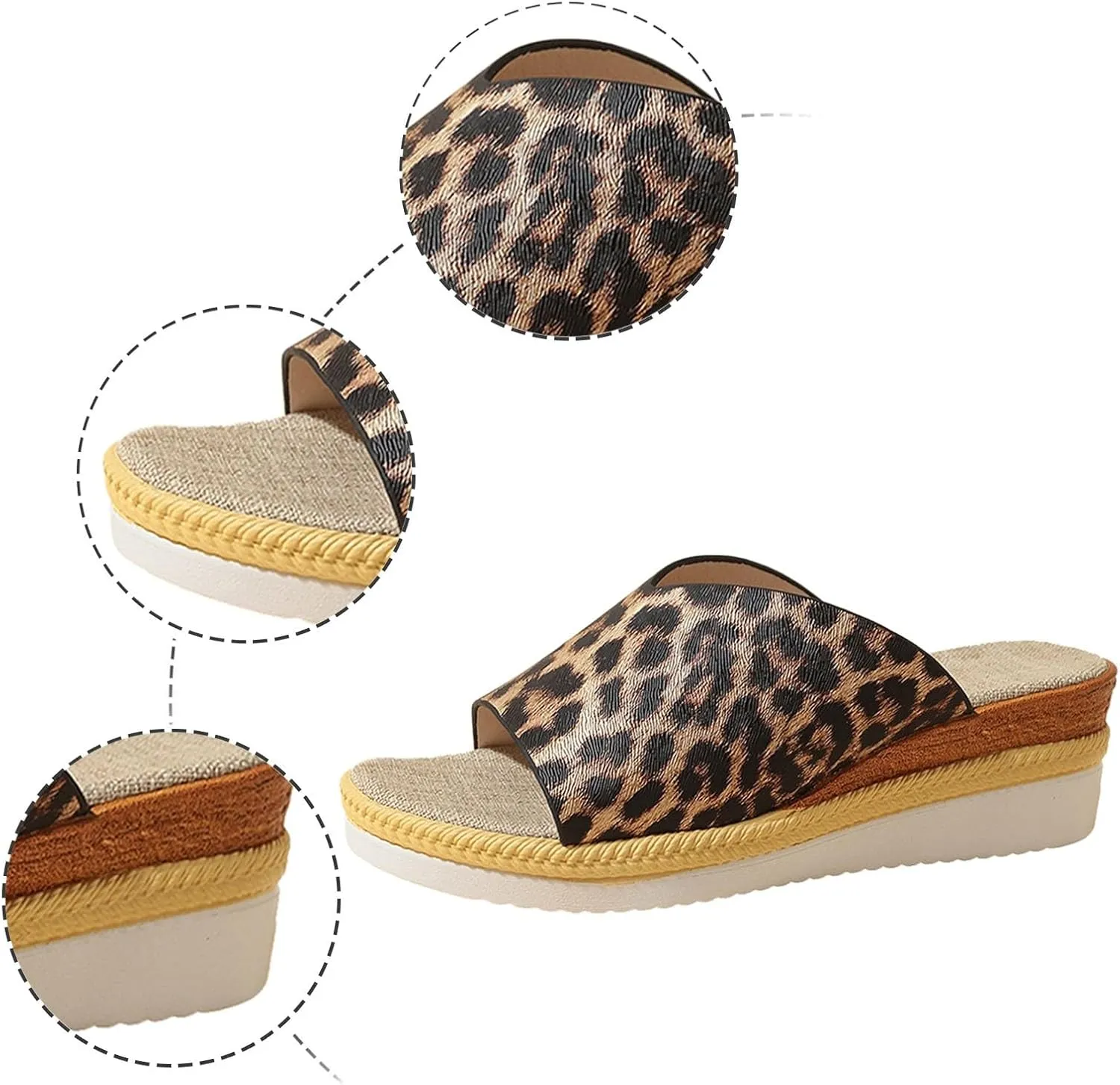 Sandals for Women Wedge Shoes,Fashion Lightweight Arch Support Slippers for Womens Comfy Wedge Orthopedic Sandals Summer Platform Cork Wedges Espadrille Heel Strappy Leather Sandals Dressy Shoes