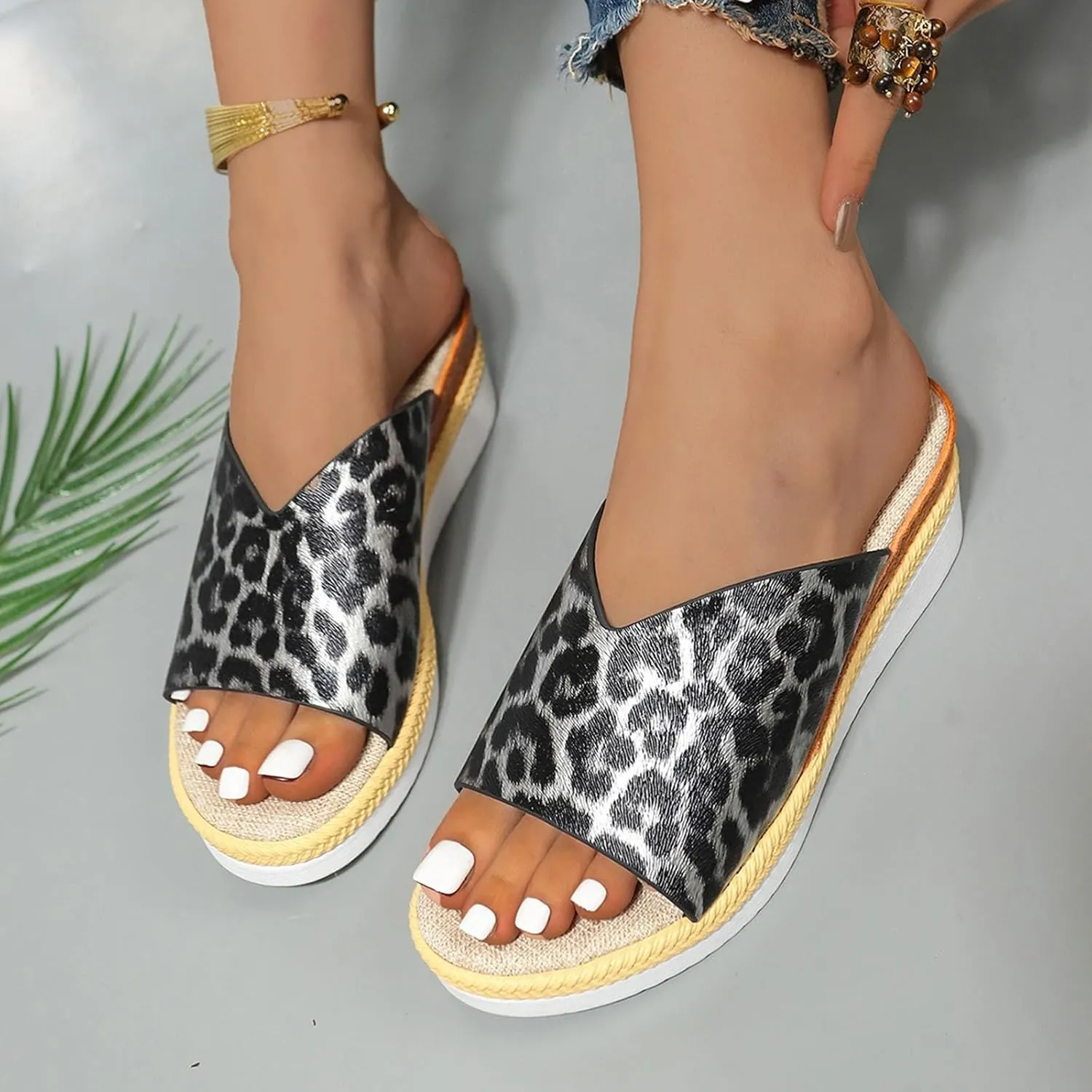 Sandals for Women Wedge Shoes,Fashion Lightweight Arch Support Slippers for Womens Comfy Wedge Orthopedic Sandals Summer Platform Cork Wedges Espadrille Heel Strappy Leather Sandals Dressy Shoes