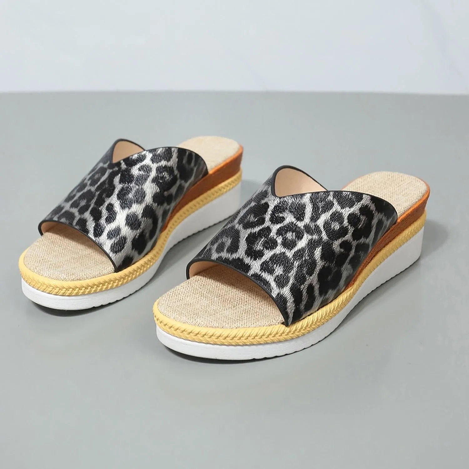Sandals for Women Wedge Shoes,Fashion Lightweight Arch Support Slippers for Womens Comfy Wedge Orthopedic Sandals Summer Platform Cork Wedges Espadrille Heel Strappy Leather Sandals Dressy Shoes