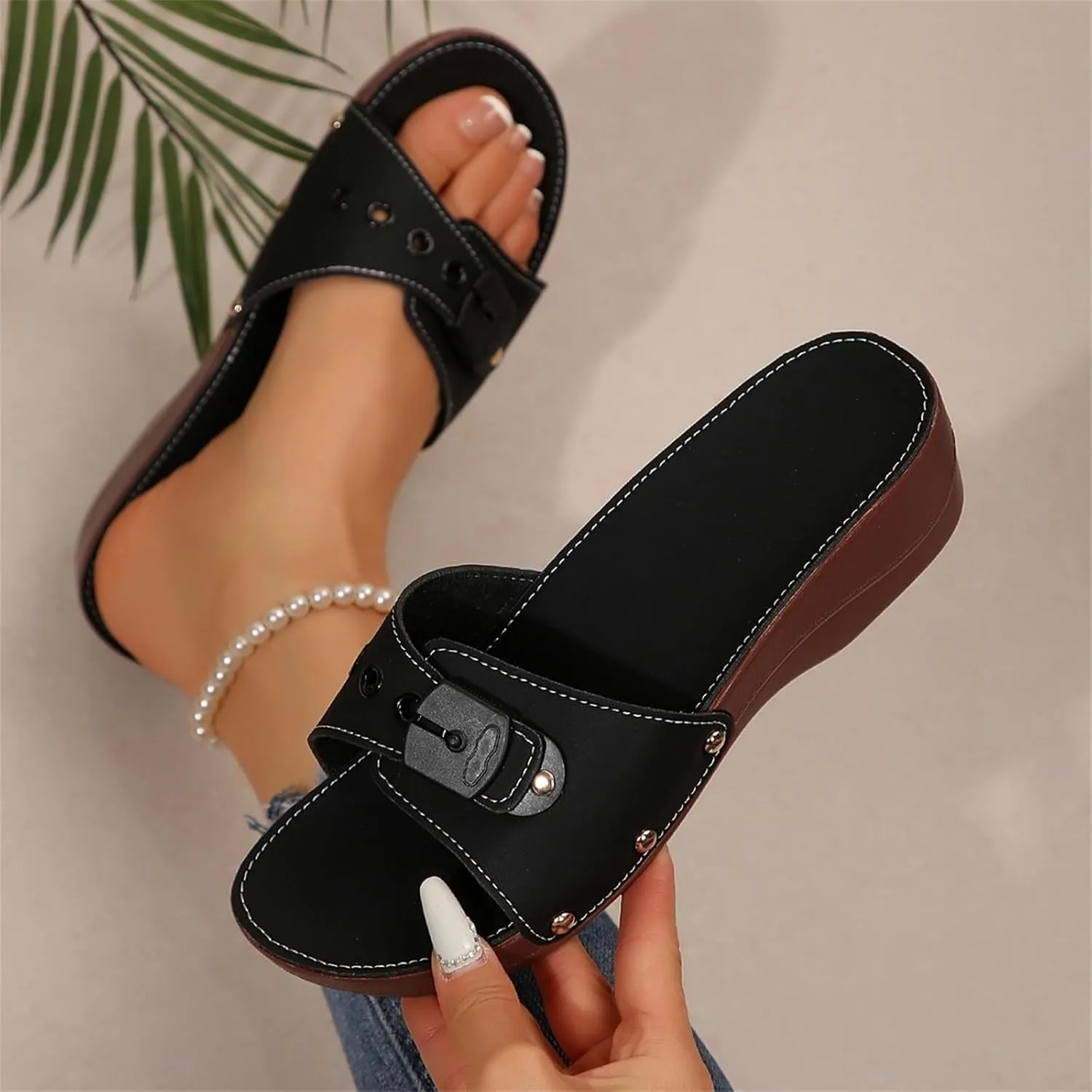 Sandals Wedge Shoes - Orthopedic Comfortable Arch Support Platform Sandals Wedge Summer Womens Slides Sandals Leather