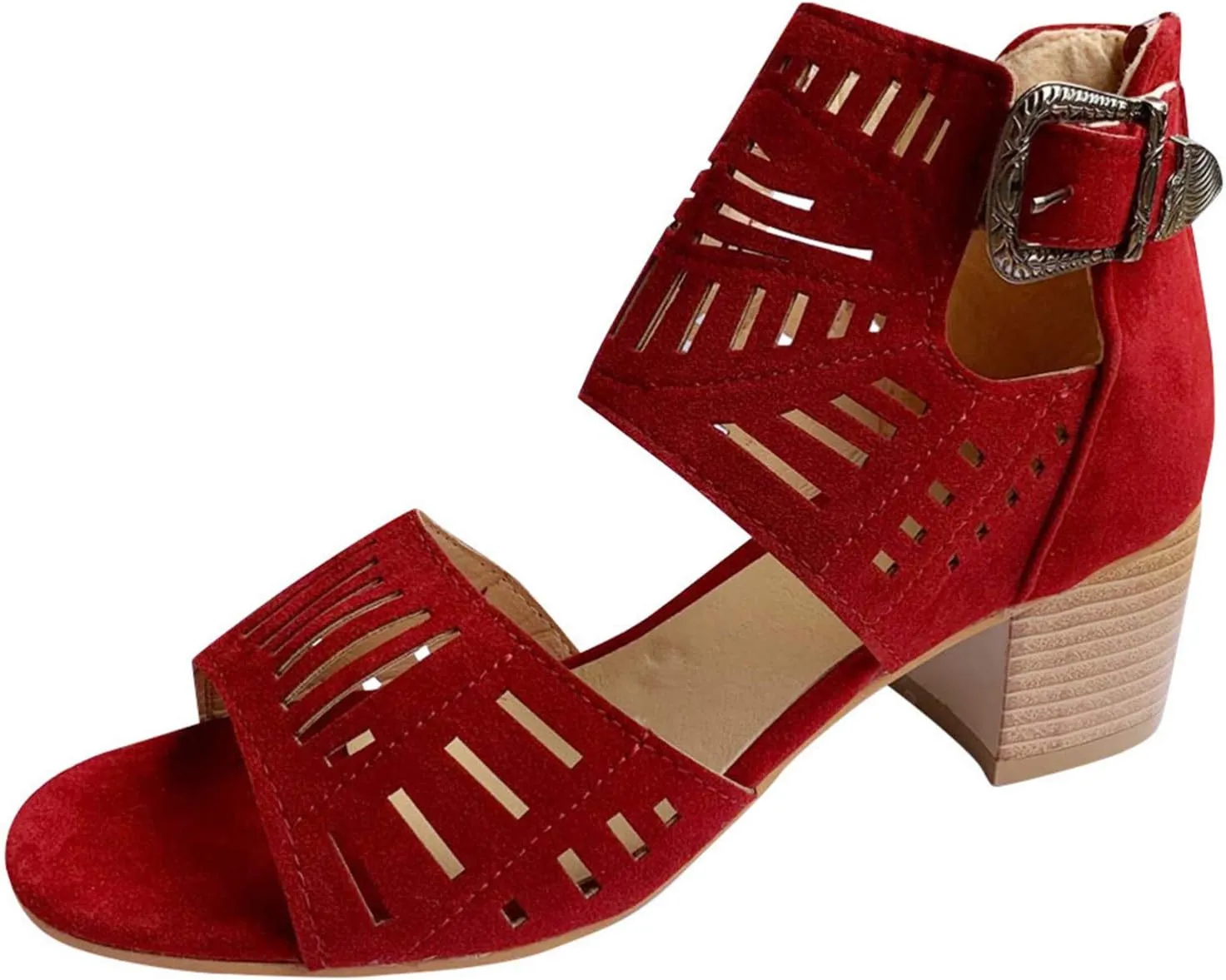 Sandals Women Dressy Summer, Sandals for Women Suede Peep Toe Ankle Booties Cut Out Stacked Heel Ankle Boots