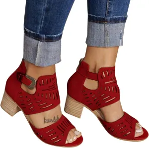 Sandals Women Dressy Summer, Sandals for Women Suede Peep Toe Ankle Booties Cut Out Stacked Heel Ankle Boots