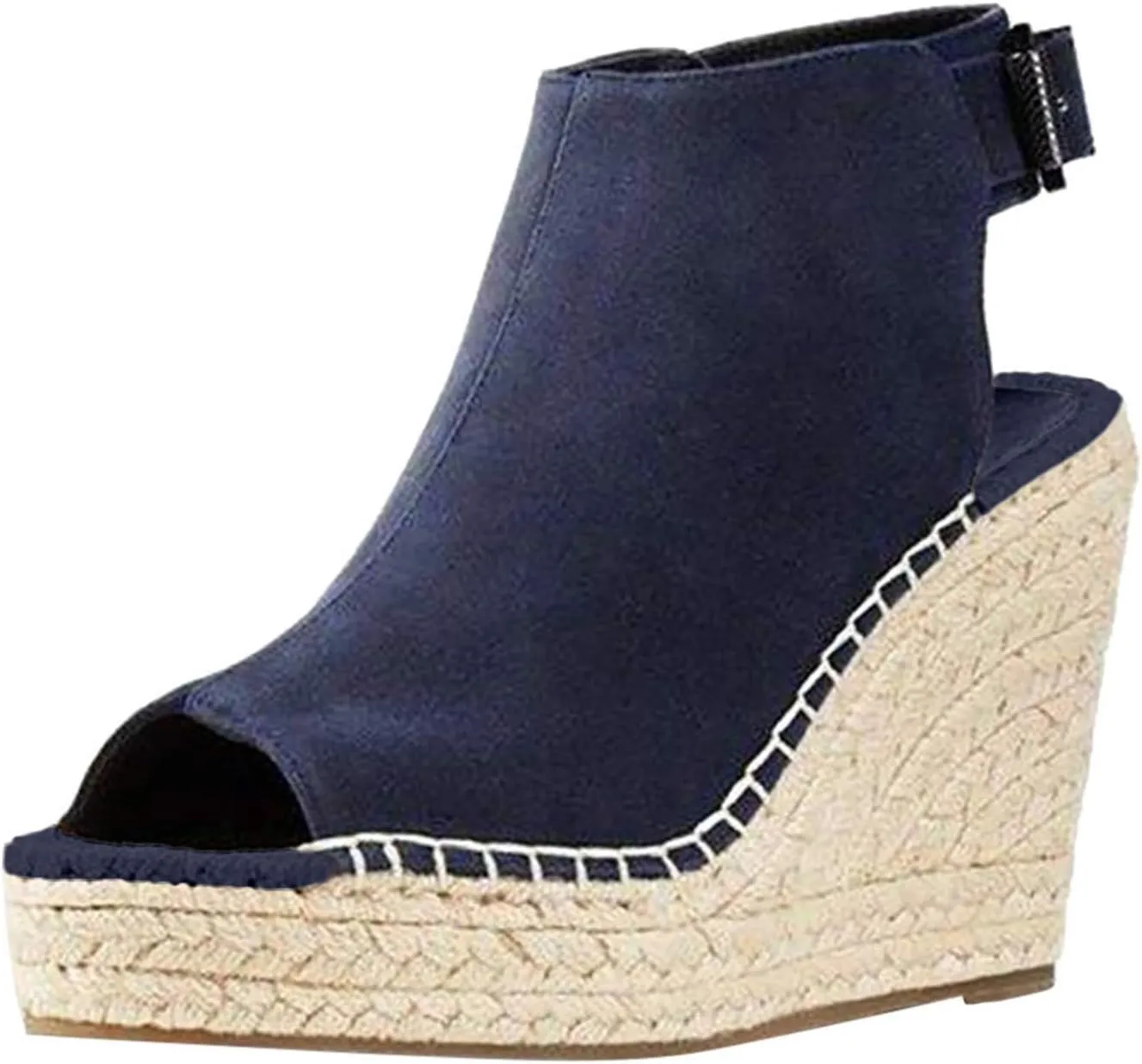 Sandals Women Dressy Summer Wedge, Womens Espadrille Wedge Sandals Open Toe Ankle Strap Buckle Platform Sandals Wedge High Heels Sandals Casual Summer Dress Shoes (a-Dark Blue, 9)
