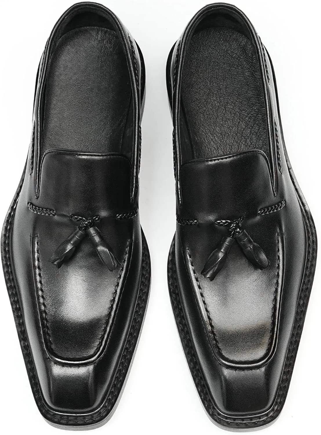 Santimon Men's Dress Tassel Loafers Slip-On Shoes - Genuine Leather Formal Business Casual Shoes for Wedding-Comfortable Prom Mocassins