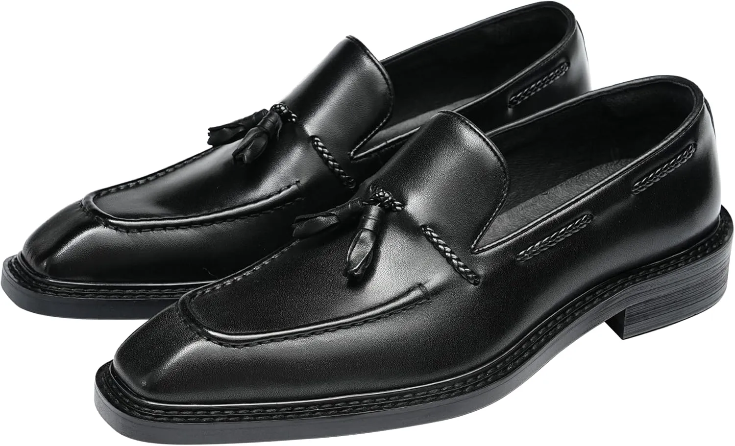 Santimon Men's Dress Tassel Loafers Slip-On Shoes - Genuine Leather Formal Business Casual Shoes for Wedding-Comfortable Prom Mocassins
