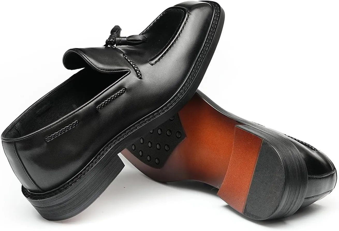 Santimon Men's Dress Tassel Loafers Slip-On Shoes - Genuine Leather Formal Business Casual Shoes for Wedding-Comfortable Prom Mocassins