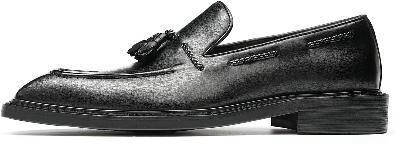 Santimon Men's Dress Tassel Loafers Slip-On Shoes - Genuine Leather Formal Business Casual Shoes for Wedding-Comfortable Prom Mocassins