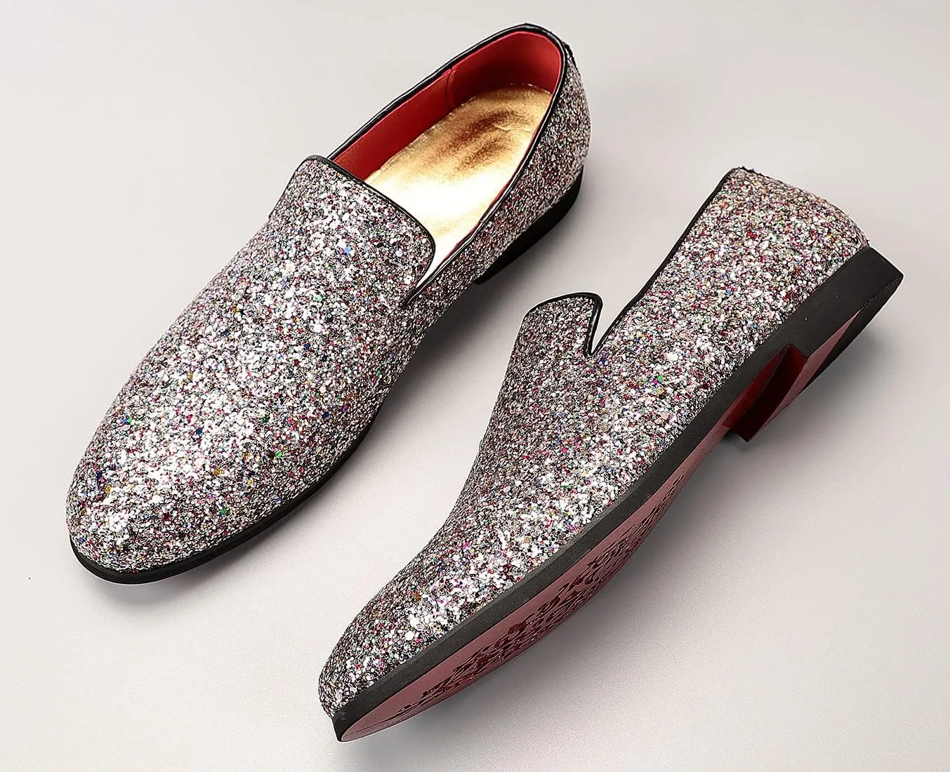 Santimon Mens Glitter Loafers Slip-On Dress Shoes – Sparkly Tuxedo & Suit Shoes for Weddings, Parties, and Formal Events