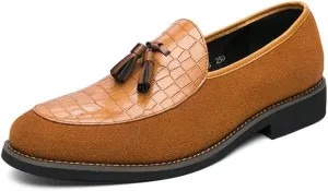 Santimon Men's Leather Crocodile Pattern Tassel Loafers Frormal Suede Dress Slip on Casual Party Wedding Tuxedo Shoes