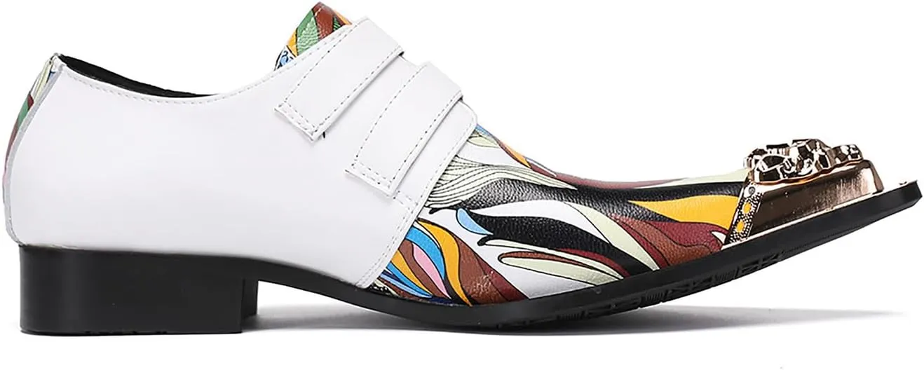Santimon Mens Loafers Leather Wedding Dress Metal-Tip Toe Double Buckle Monk Strap Loafers Fashion Business Casual Party Dress Formal Ballroom Western Slip On Mocassins Tuxedo Shoes