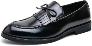 Santimon Men's Moc Toe Kiltie Bow Slip-on Loafers with Matte Finish Comfort Walking Dress Driving Moccasins Casual Boat Shoes