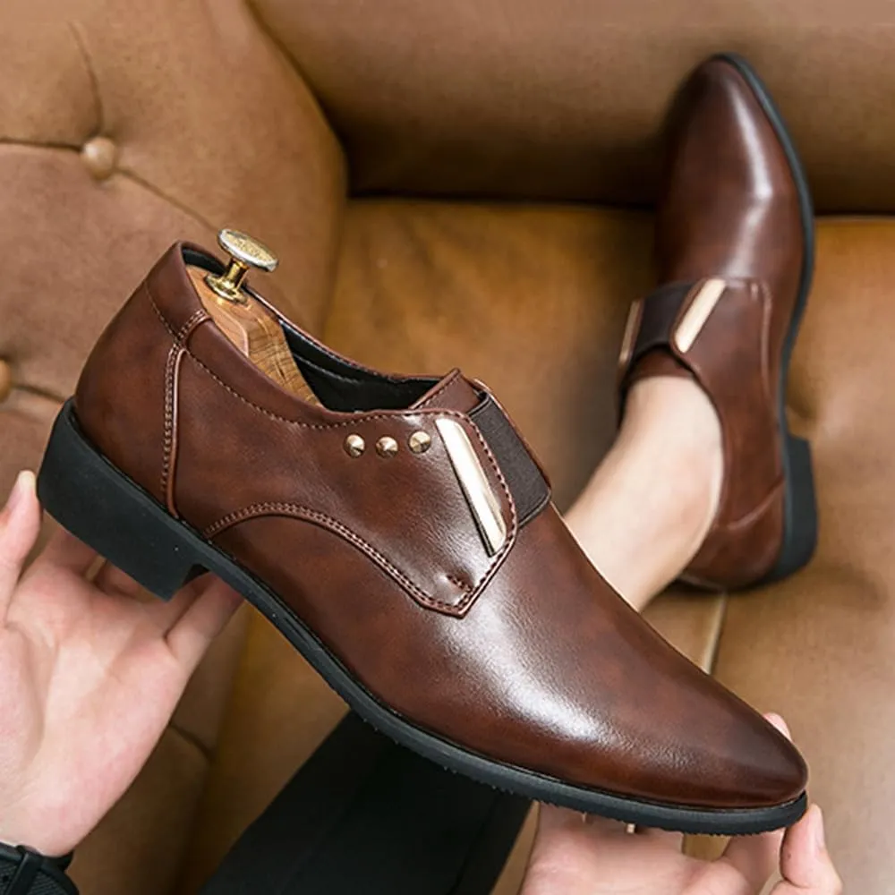 Santimon Men’s Slip-On Formal Dress Shoes Leather Business Loafers with Elastic Side Panels, Comfortable Wedding Party Footwear for Office, Events, Casual Black/Brown