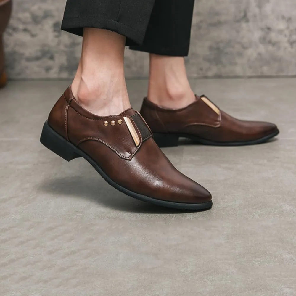 Santimon Men’s Slip-On Formal Dress Shoes Leather Business Loafers with Elastic Side Panels, Comfortable Wedding Party Footwear for Office, Events, Casual Black/Brown