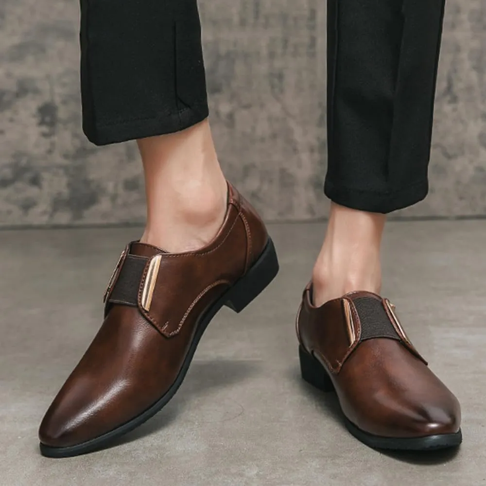 Santimon Men’s Slip-On Formal Dress Shoes Leather Business Loafers with Elastic Side Panels, Comfortable Wedding Party Footwear for Office, Events, Casual Black/Brown