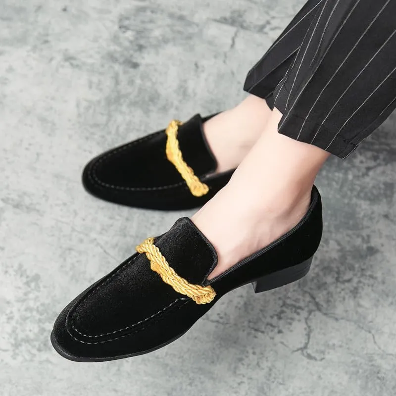 Santimon Mens Velvet Moc Toe Penny Loafers Slip-on Classic Twist Braid Dress Wedding Formal Prom Shoes for Men