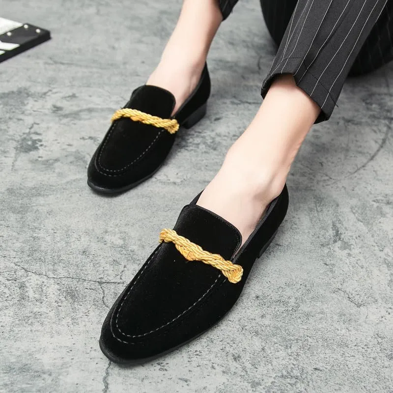 Santimon Mens Velvet Moc Toe Penny Loafers Slip-on Classic Twist Braid Dress Wedding Formal Prom Shoes for Men