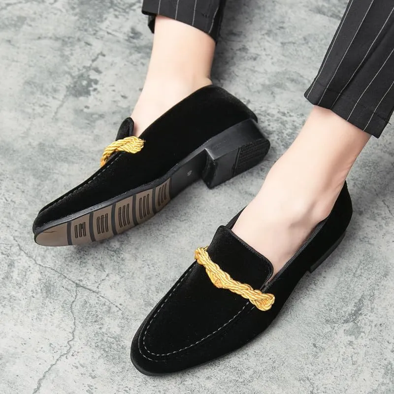 Santimon Mens Velvet Moc Toe Penny Loafers Slip-on Classic Twist Braid Dress Wedding Formal Prom Shoes for Men