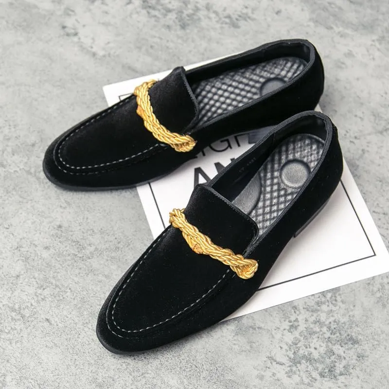 Santimon Mens Velvet Moc Toe Penny Loafers Slip-on Classic Twist Braid Dress Wedding Formal Prom Shoes for Men